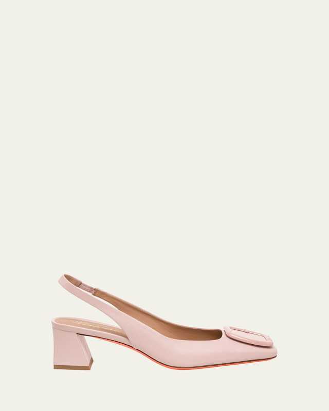 Lemon Leather Buckle Slingback Pumps